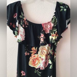 KTK black floral ruffle neck midi dress size XL